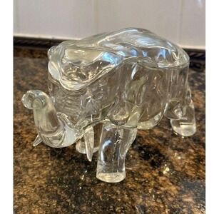 Vintage Tiara Indiana Clear Glass Elephant Lidded Covered Candy Dish Trinket Box